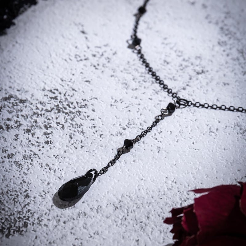 Cicod Gothic Y Necklace,Goth Black Red Crystal Bead Teardrop Necklace,Punk Y Necklace,Halloween Christmas New Year Jewelry Vampire Accessories for Women - Image 5